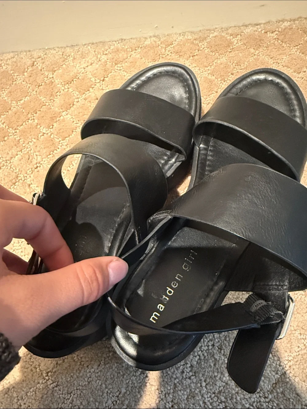 Black Platform Slide Sandals with Buckle Detail